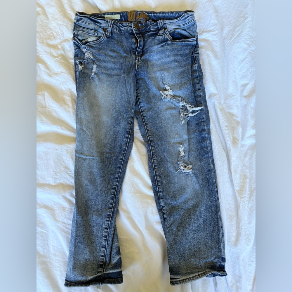 Kut from the Kloth Bardot skinny boyfriend crop Distressed Blue Jeans